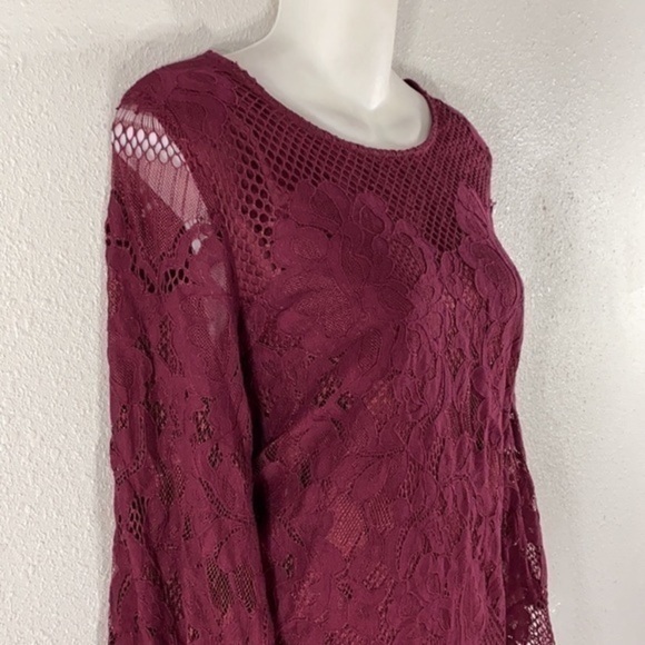 Lulu’s Can't Forget You Burgundy Lace Bell Sleeve Shift Dress - Picture 9 of 14